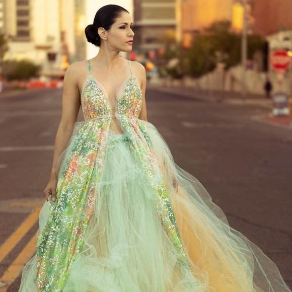 "CINDLE" Sequin Tie Dye Rainbow Wedding Ballgown Set - Picture 12 of 16